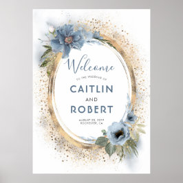 Dusty Blue en Gold Glitter Wedding Sign Poster