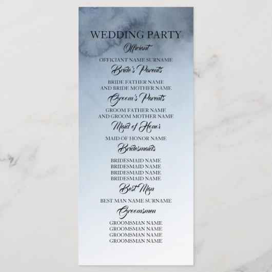 Dusty Blue en Gold huwelijksprogramma's Programmakaart (Achterkant)