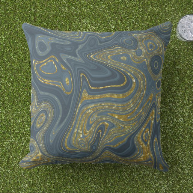 Dusty Blue en Gold Marble-kijk patroon Buitenkussen (Gras)