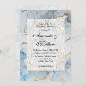 Dusty Blue en Gold Marble Wedding Invitations (Voorkant / Achterkant)