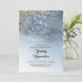 Dusty Blue en Gold Modern Elegant Baby shower Kaart (Staand voorkant)