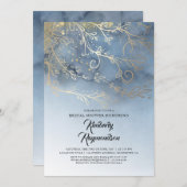 Dusty Blue en Gold Modern Elegant Vrijgezellenfees Kaart (Voorkant / Achterkant)