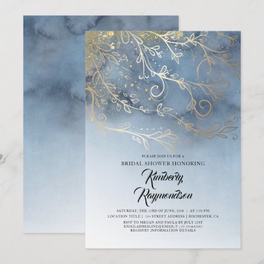 Dusty Blue en Gold Modern Elegant Vrijgezellenfees Kaart (Voorkant / Achterkant)