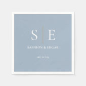 Dusty Blue en Gold Monogram Weddenschap Servet (Voorkant)