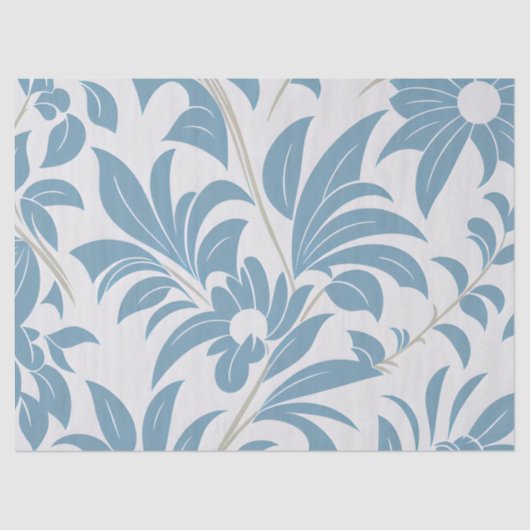 Dusty Blue en Gold Retro Mid Century Bold Floral Tissuepapier (Voorkant)
