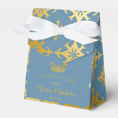 Dusty Blue en Gold Royal Crown Wedding Bedankdoosjes (Voorkant Zijde)