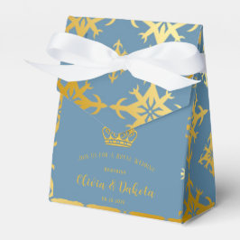 Dusty Blue en Gold Royal Crown Wedding Bedankdoosjes