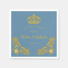 Dusty Blue en Gold Royal Crown Wedding Napkins Servet