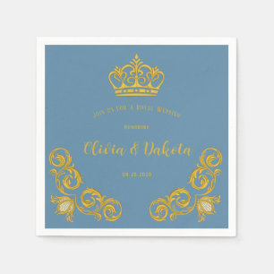 Dusty Blue en Gold Royal Crown Wedding Napkins Servet