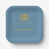 Dusty Blue en Gold Royal Crown Wedding Papieren Bordje (Voorkant)
