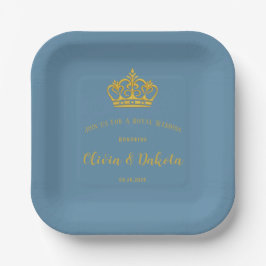 Dusty Blue en Gold Royal Crown Wedding Papieren Bordje