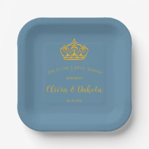 Dusty Blue en Gold Royal Crown Wedding Papieren Bordje