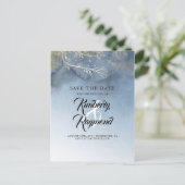Dusty Blue en Gold Sla de datum op Aankondigingskaart (Staand voorkant)