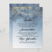 Dusty Blue en Gold trouwinformatie Informatiekaartje (Voorkant / Achterkant)
