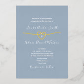 Dusty Blue en Gold Wedding Folie Uitnodiging (Voorkant)