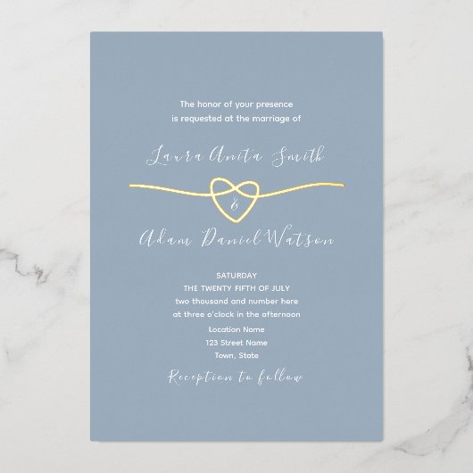 Dusty Blue en Gold Wedding Folie Uitnodiging (Voorkant)