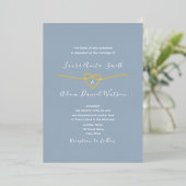 Dusty Blue en Gold Wedding Folie Uitnodiging (Staand Voorkant)