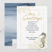 Dusty Blue en Gold Zeeen & Greetings Kerstmis Feestdagenkaart (Voorkant / Achterkant)