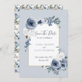 Dusty Blue en Gray Floral Botanical Wedding Save The Date