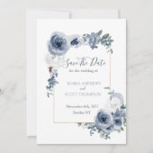 Dusty Blue en Gray Floral Botanical Wedding Save The Date (Voorkant)
