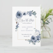 Dusty Blue en Gray Floral Botanical Wedding Save The Date (Staand voorkant)