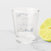 Dusty Blue en Gray Floral Botanical Wedding Shot Glas (Achterkant)