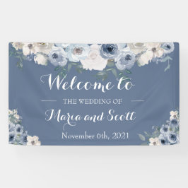Dusty Blue en Gray Floral Botanical Wedding Spandoek