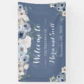 Dusty Blue en Gray Floral Botanical Wedding Spandoek (Verticaal)