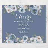 Dusty Blue en Gray Floral Botanical Wedding Sparkling Wijnetiket (Enkel label)