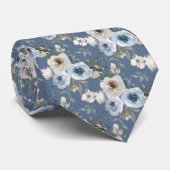 Dusty Blue en Gray Floral Vader van de Bride Stropdas (Opgerold)