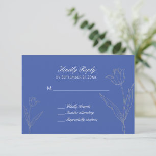 Dusty Blue en Gray minimalist Tulip Wedding RSVP Kaartje
