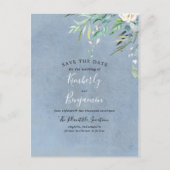 Dusty Blue en Greenery Save the Date Aankondigingskaart (Voorkant)