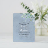 Dusty Blue en Greenery Save the Date Aankondigingskaart (Staand voorkant)