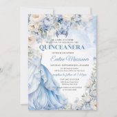 Dusty Blue en Ivory Bloemen Blauwe Prinses Jurk Kaart (Voorkant)