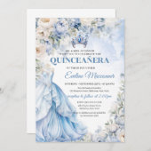Dusty Blue en Ivory Bloemen Blauwe Prinses Jurk Kaart (Voorkant / Achterkant)