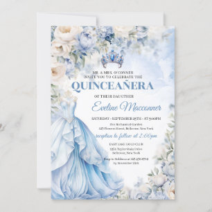 Dusty Blue en Ivory Bloemen Blauwe Prinses Jurk Kaart