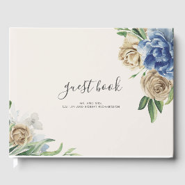 Dusty Blue en Ivory Bloemen Bruiloft Gastenboek