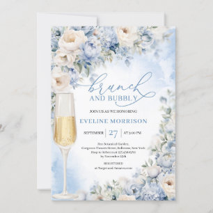 Dusty Blue en Ivory Bloemen brunch en bubbels Kaart