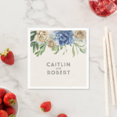 Dusty Blue en Ivory  Flowers Bruiloft Servet (Insitu)