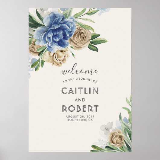 Dusty Blue en Ivory Flowers Poster (Voorkant)