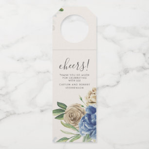Dusty Blue en Ivory Flowers Waterverf Flessenhanger