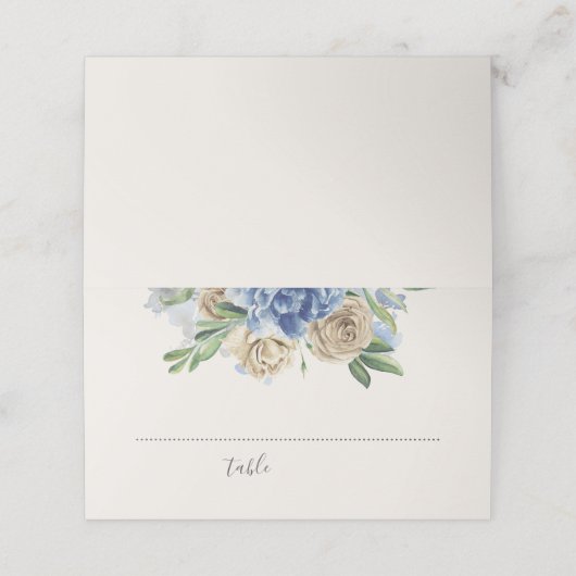 Dusty Blue en Ivory Flowers Waterverf Plaatskaartje (Buitenkant ongevouwen)
