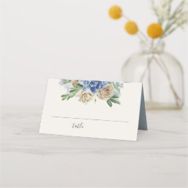 Dusty Blue en Ivory Flowers Waterverf Plaatskaartje