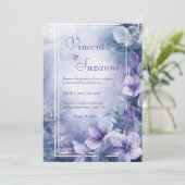 Dusty Blue en Lavendel Bloemen Trouwen Kaart (Staand voorkant)