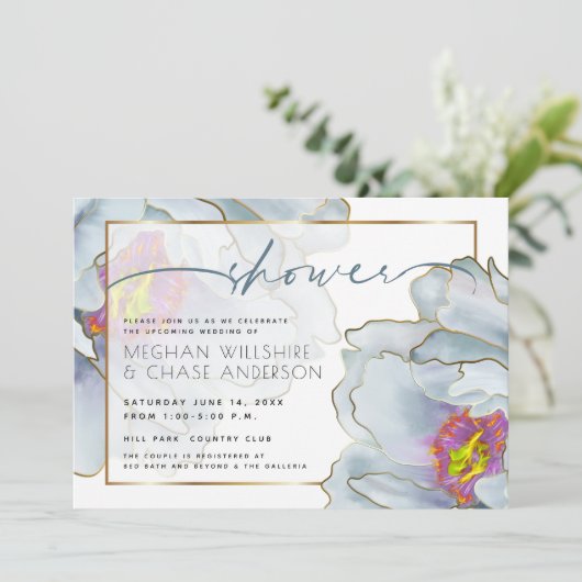 Dusty Blue en Lila exotic Couple's Shower Kaart (Staand voorkant)