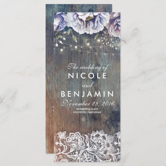 Dusty Blue en Maroon Bloemen Wedding Programma's (Voorkant / Achterkant)