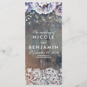 Dusty Blue en Maroon Floral Wedding Programs Programmakaart
