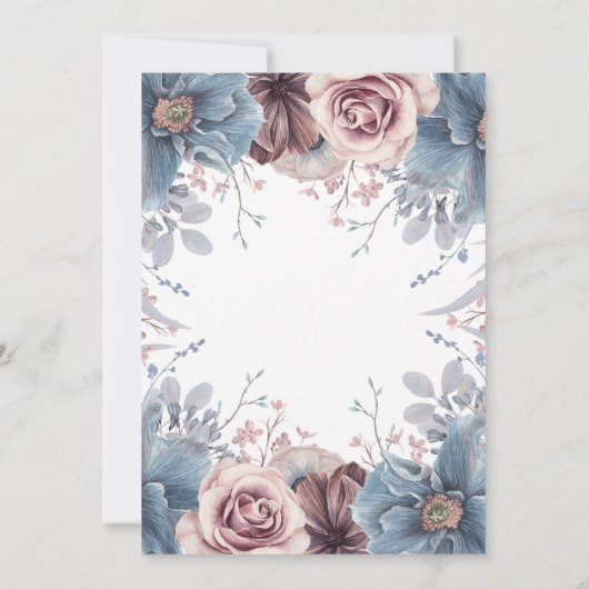 Dusty Blue en Mauve Bloemen Verjaardagsfeest Kaart (Achterkant)