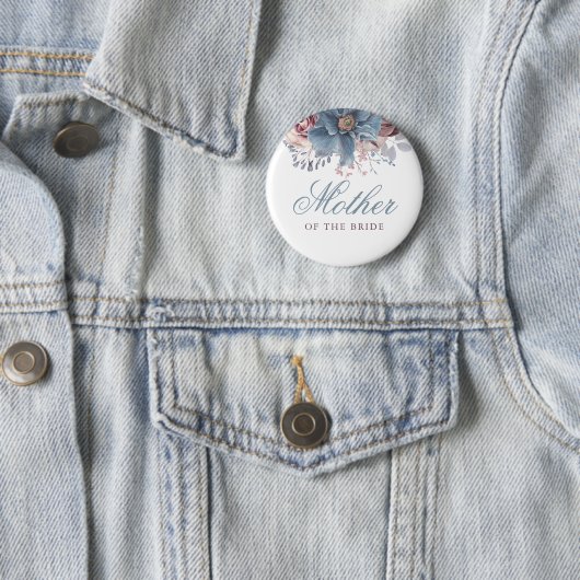 Dusty Blue en Mauve Bloemen Waterverf Bruiloft Ronde Button 5,7 Cm (In situ)