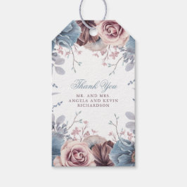 Dusty Blue en Mauve Bloemenbruiloft Cadeaulabel